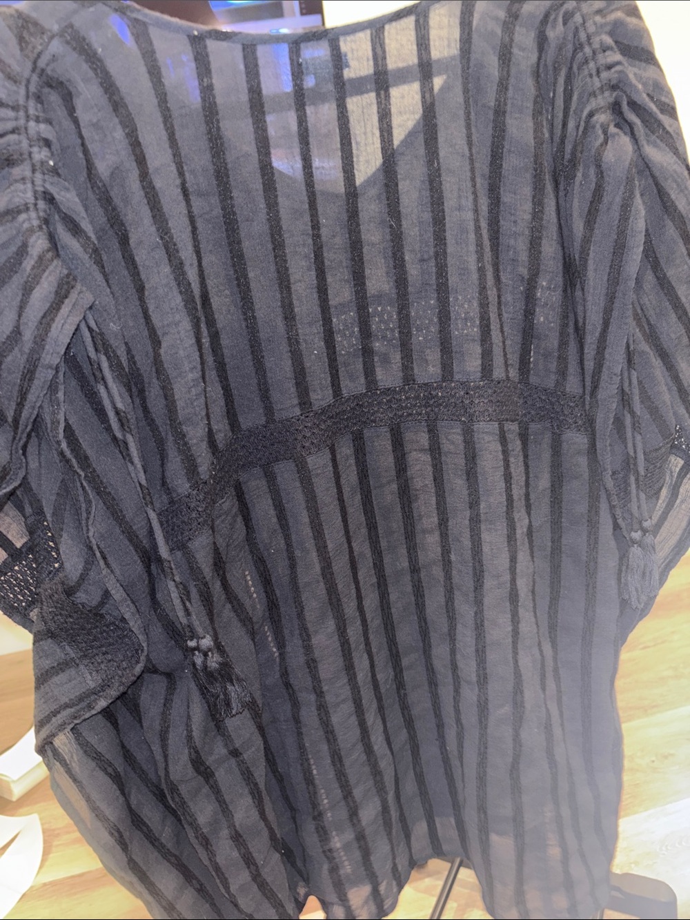 aerie Black poncho style Sheer Striped Swim Coverup - Picture 3 of 5